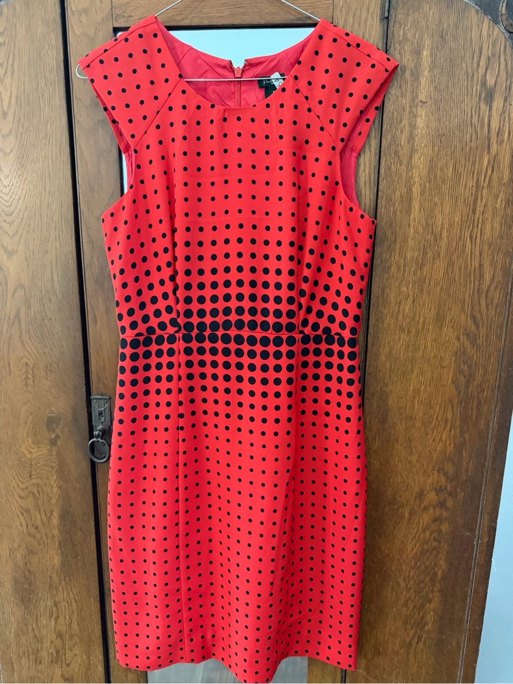 J. Crew Red Midi Dress with Black Polka Dot Gradient